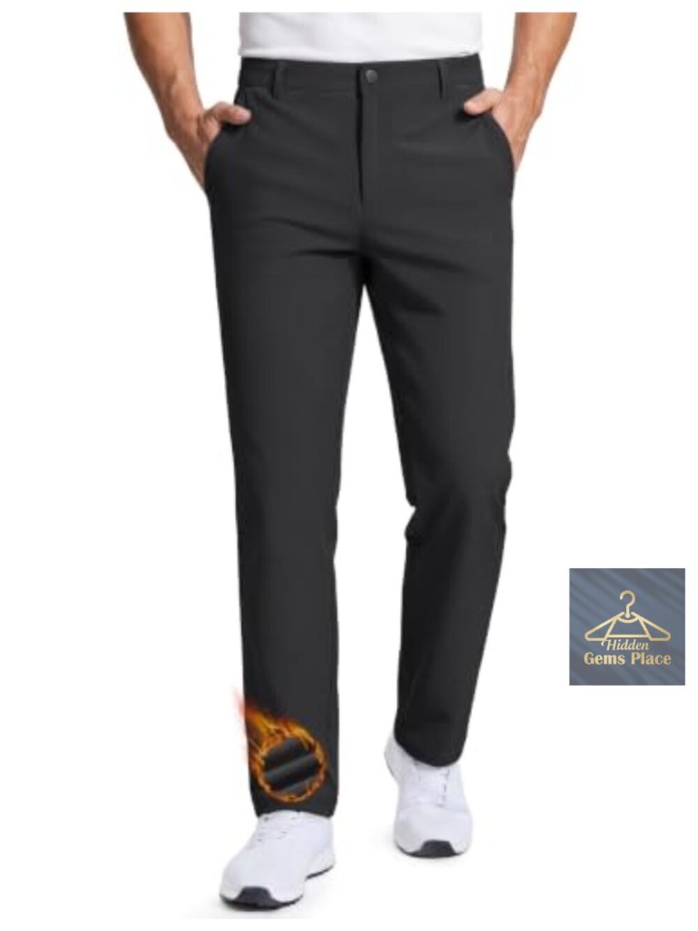 Fleece Lined Golf Pants Tapered Leg Water Resistant 4-Way Stretch
